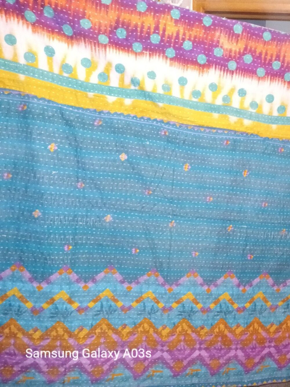 Kantha Quilt Teal Wine Vibrant Colors 2 Layer Thin Cotton Handmade New K174.